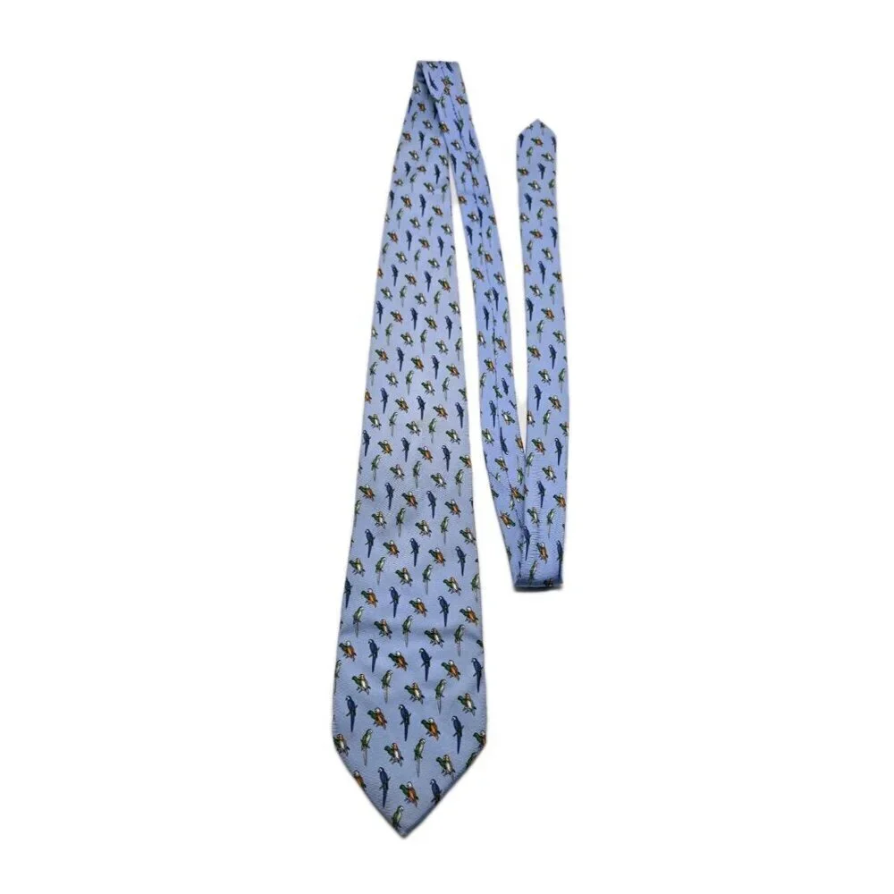 Brooks Brothers TROPICAL PARROTS MACAWS Blue All Over Print Men Silk Tie Necktie